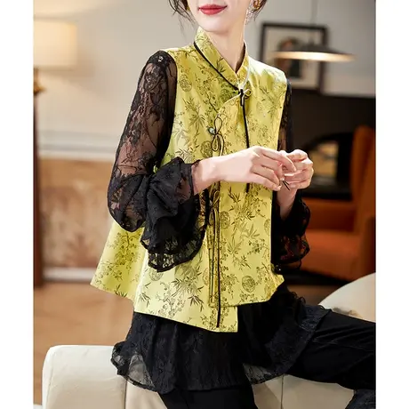 宝诗黎新中式提花马甲外套女2024春季新款气质高级感国风百搭上衣商品大图