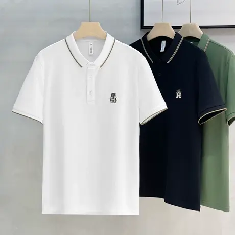 小熊刺绣帅气翻领高端Polo衫男潮流潮牌夏季带领t恤男士流行短袖商品大图