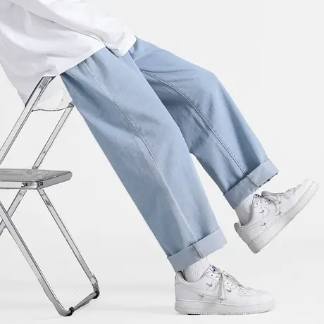 Nuthink潮牌牛仔裤男国潮港风潮流ins阔腿直筒长裤春季中腰裤子潮商品大图