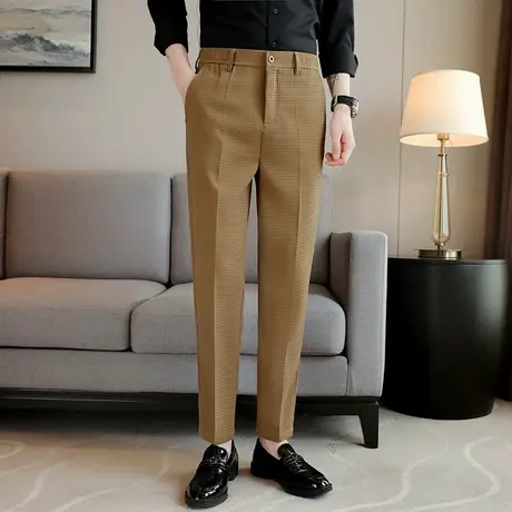 高级感华夫格西装长裤男士直筒春秋季痞帅休闲裤子时尚百搭发型师商品大图