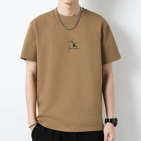 重磅纯棉短袖t恤男全棉上衣服夏季液氨长绒棉半袖圆领打底衫体恤商品大图