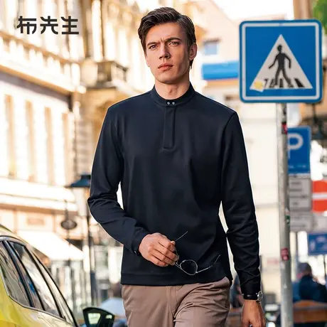 MrBu布先生拉链小立领黑色长袖t恤2023新款柔软舒适秋装男BT12321商品大图