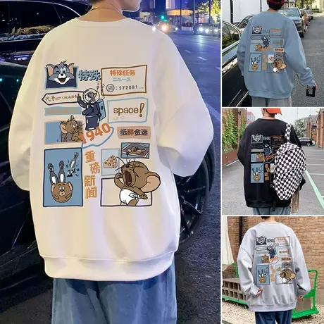 无帽圆领卫衣男秋冬季ins潮流打底衫宽松男生上衣服美式潮牌外套t商品大图