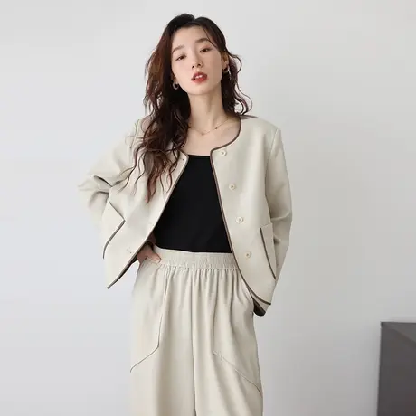 嘉茱莉2023春季新款小香风短外套时尚减龄洋气设计感小众短款上衣商品大图