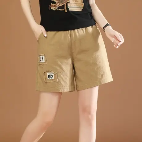 韩潮袭人松紧腰休闲短裤热裤女2023夏新款百搭修身显瘦直筒裤薄薄图片