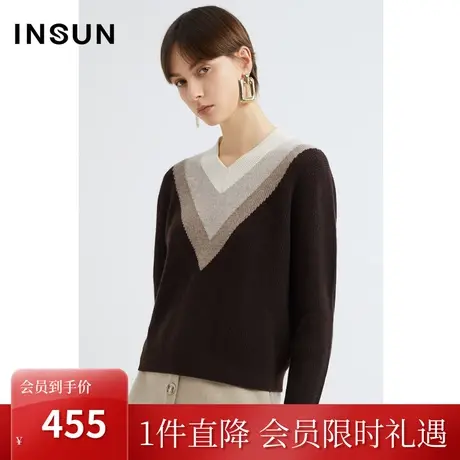 恩裳2022冬潮经典简约撞色条纹层次感保暖羊毛毛织衫图片