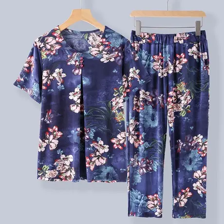 奶奶夏装冰丝套装中老年女装大码婆婆短袖老人太太衣服薄款两件套商品大图