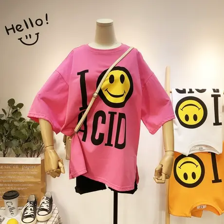 2020夏季短袖女韩国东大门ins潮字母笑脸洋气百搭宽松BF风T恤大码商品大图