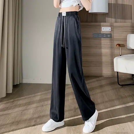 黑色冰丝阔腿牛仔裤女夏季薄款2023新款天丝裤子夏女裤窄版直筒裤图片