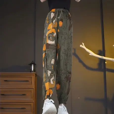 花哈伦裤子女夏季薄款冰丝宽松束口休闲裤2023新款夏天显瘦九分裤图片