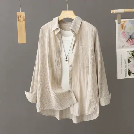 休闲条纹衬衫女外套2023年新款春秋法式气质长袖外穿衬衣别致上衣图片
