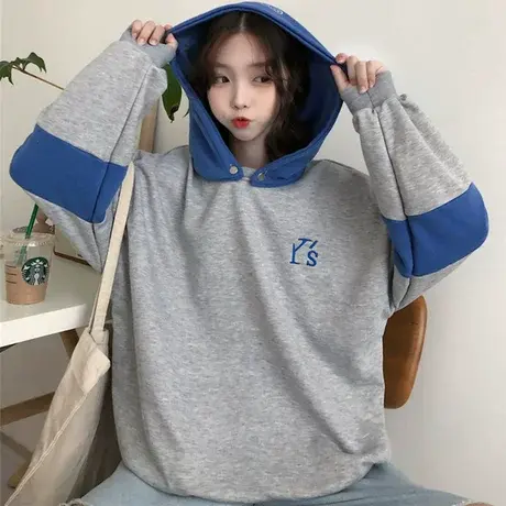 假两件卫衣女秋冬ins韩版宽松bf慵懒风加绒加厚百搭mschf上衣外套图片