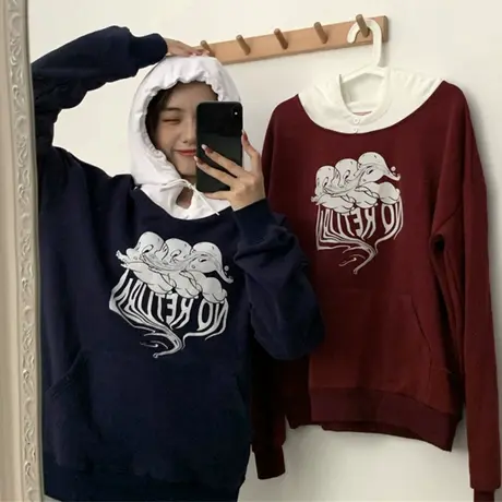 卫衣女2020秋冬宽松韩版潮ins上衣chic港风加绒加厚炸街盐系外套商品大图