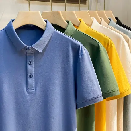 高端纯色Polo衫2023新款男士短袖t恤男装夏季上衣商务翻领潮流商品大图