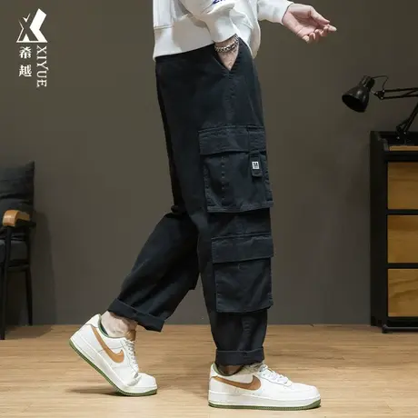 希越多口袋工装休闲裤男秋季直筒裤秋冬宽松大码胖子加绒纯棉长裤商品大图