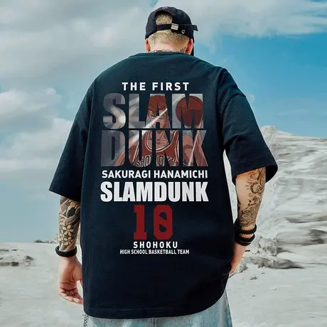 港风潮牌胖子男装大码国潮宽松日系卡通联名短袖T恤大码半袖潮流商品大图