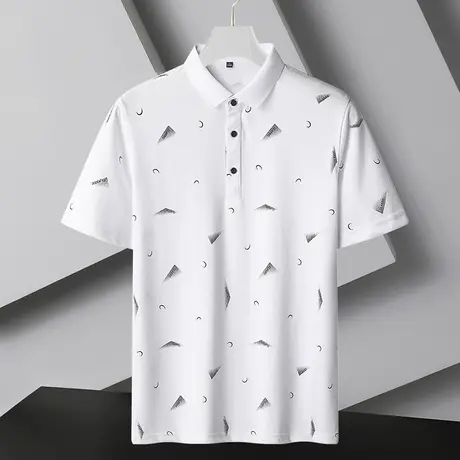 夏季新款短袖t恤男潮流翻领男士白色印花POLO衫薄款百搭体恤上衣商品大图