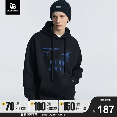 Lilbetter连帽卫衣男潮流帽衫新款秋冬上衣美式复古加绒外套衣服商品大图