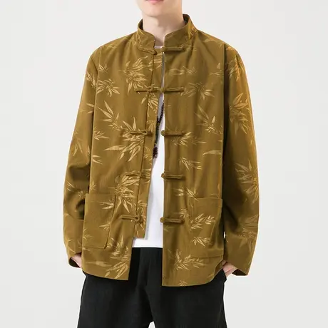 秋冬夹克中国风男装盘扣立领上衣服中式棕色复古民族风夹克外套男商品大图