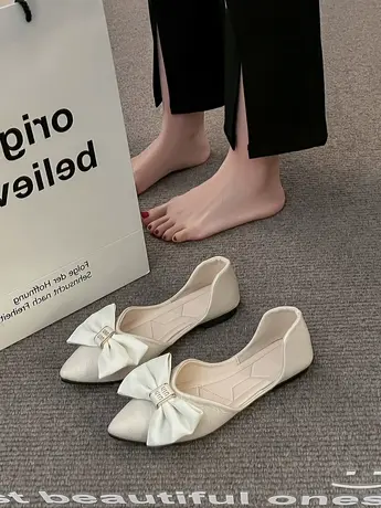 尖头单鞋女2023年春季新款时尚百搭蝴蝶结浅口软底防滑气质瓢鞋潮商品大图