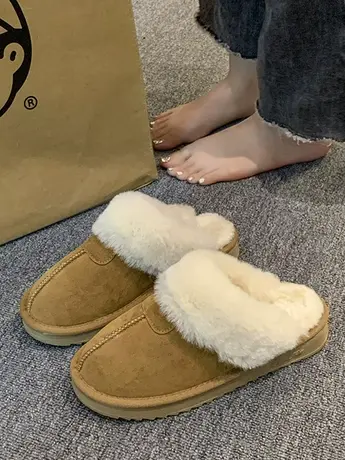 毛毛拖鞋女冬款外穿棉拖鞋2023年新款孕妇懒人网红家居包头半拖鞋商品大图