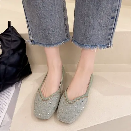 浅口单鞋女夏款2023年新款豆豆鞋百搭温柔仙女风一脚蹬平底晚晚鞋商品大图