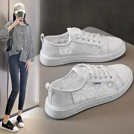 夏季浅口女鞋一脚蹬网面小白鞋2023新款薄款网鞋平底透气网纱凉鞋商品大图