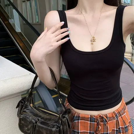 白色运动背心女外穿带胸垫文胸一体内搭西装甜酷吊带上衣夏季外穿商品大图