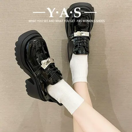 厚底粗跟高跟小皮鞋女2024春季新款小众休闲百搭松糕底单鞋ins潮商品大图