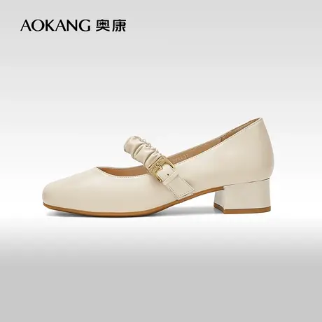 【门店发货】奥康女鞋 春秋季粗跟单鞋玛丽珍小皮鞋优雅风商品大图