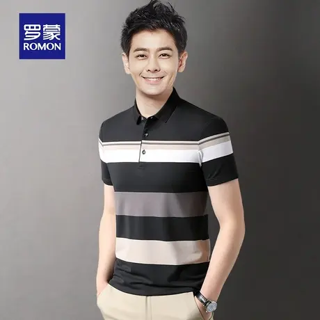 罗蒙男士条纹短袖Polo衫夏季薄款商务休闲带翻领T恤青年男装衣服图片