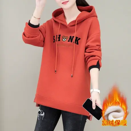 加绒加厚连帽卫衣女秋冬2023年新款时尚韩版大码上衣宽松休闲外套商品大图