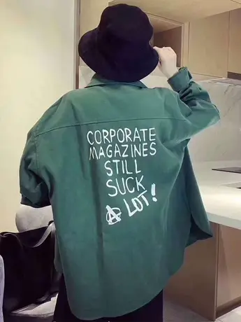 2023年秋季新款长袖衬衫女学生韩版宽松外穿小众印花外套ins上衣商品大图