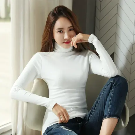 2023新款春秋冬季新款白色内搭洋气半高领打底衫长袖t恤女上衣服商品大图