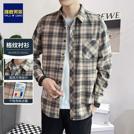 雅鹿格子衬衫男士长袖春秋款2024新款韩版宽松潮流帅气外套男衬衣图片