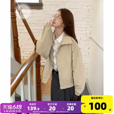 yoe初春短款翻领卡其色工装外套女新款女士休闲女装美式夹克上衣图片
