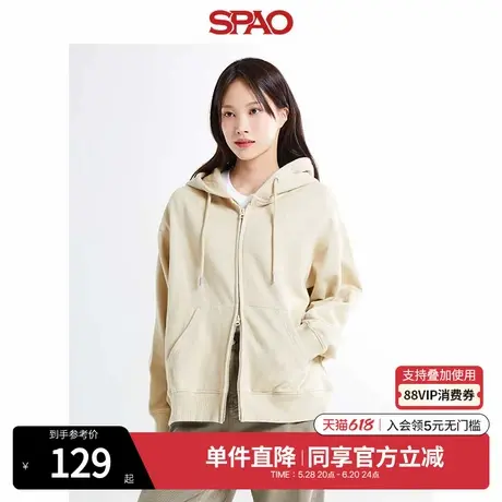 SPAO韩国同款春季休闲开衫男女同款宽松连帽卫衣外套SPMZE49C01商品大图