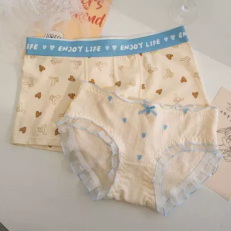 心悦奶狗~莫代尔棉情侣内裤夏季一男一女卡通抗菌可爱三角平角裤商品大图