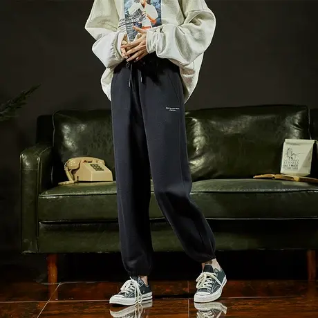 唐狮运动裤女休闲裤秋季新款宽松绣花束脚针织长裤显瘦裤子kz商品大图