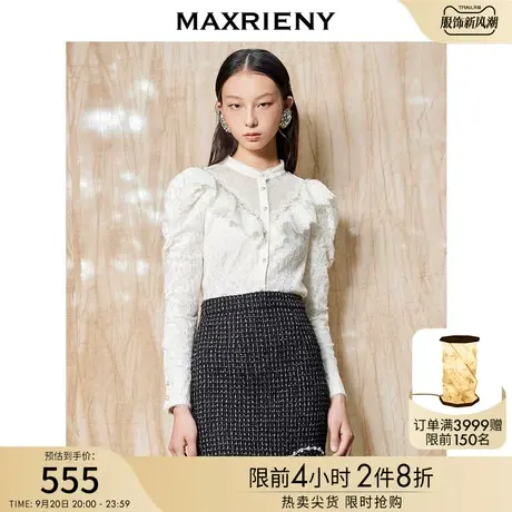 MAXRIENY宫廷风羊腿袖蕾丝衬衫冬季新款上衣女复古蕾丝衫秋商品大图