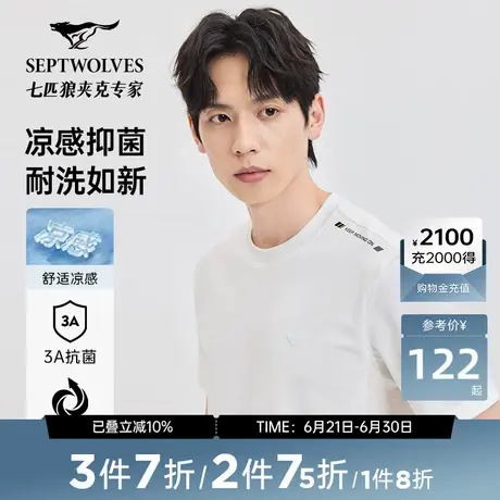 [3A抑菌]七匹狼凉感短袖圆领T恤男装2025夏季新款弹力透气上衣商品大图