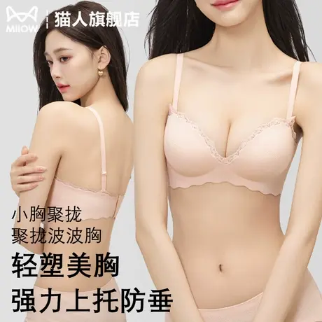 猫人小胸聚拢显大内衣女夏薄款上托防下垂性感蕾丝花边美背文胸罩图片