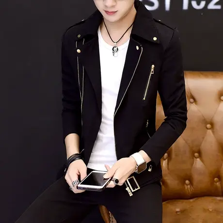 男士个性夹克男韩版男装帅气褂子潮牌风衣春秋季衣服ins修身外套商品大图