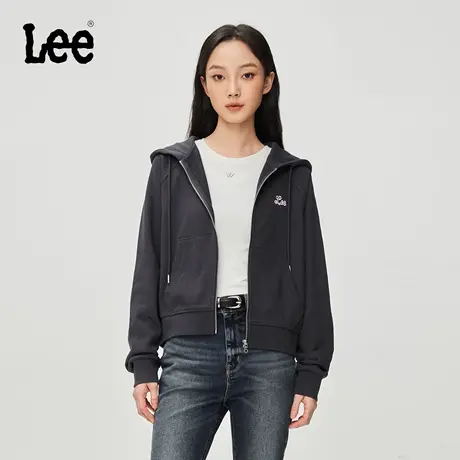 Lee商场同款25秋冬新品舒适版刺绣Logo女插肩袖连帽长袖卫衣开衫图片