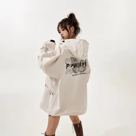 YEP户外连帽女春秋款外套2023新款情侣装爬山复古宽松夹克商品大图