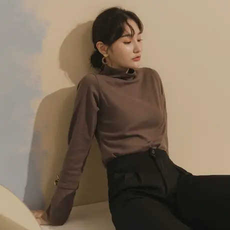 桔熊秋冬季半高领打底衫亲肤合身长袖磨毛棉上衣女装大码AB14072商品大图