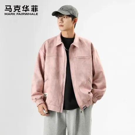 马克华菲美式麂皮绒翻领外套男士秋季潮牌痞帅宽松情侣工装夹克衫图片