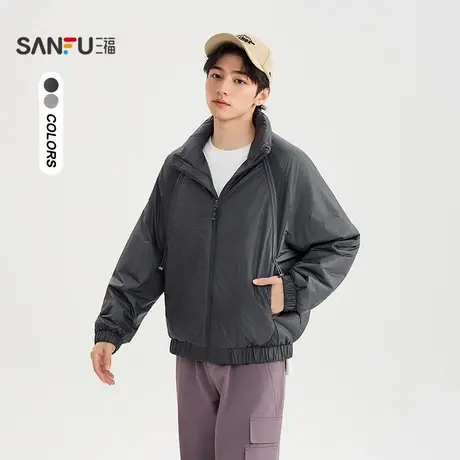 三福2025冬季男士分割结构拼色棉衣 运动风宽松棉服外套510132商品大图