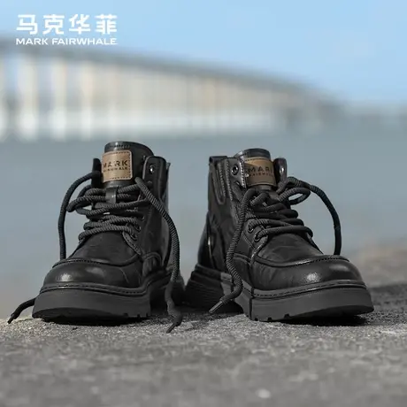 马克华菲男鞋2025夏季新款百搭潮流马丁靴男款增高黑色潮流工装靴商品大图