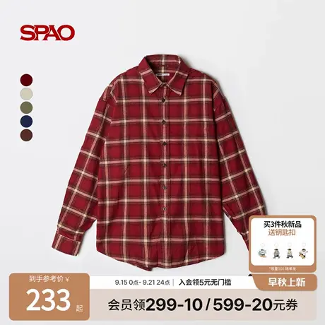 SPAO韩国同款25年秋季新品男女同款简约休闲格子长袖衬衫图片